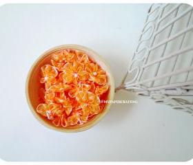 Organza Orange flower with pearl centered / pack 
