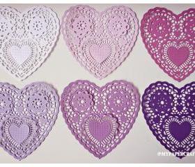 Heartshape Lace colored doilies 4' for Scrap booking or card making / pack 