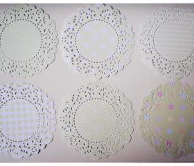 6 Parisian Lace Doily Pastel Green colors polka dot / pack 
