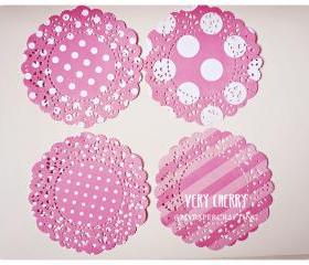 Parisian Lace Doily Very Cherry polka dot & stripe for Scrap booking or card making / pack