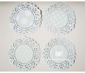 Parisian Lace Doily Mint polka dot & stripe for Scrap booking or card making / pack