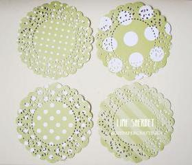 Parisian Lace Doily Lime Sherbet polka dot & stripe for Scrap booking or card making / pack
