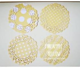 Parisian Lace Doily Pineapple Yellow polka dot & stripe for Scrap booking or card making / pack