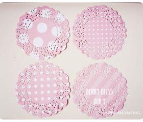 Parisian Lace Doily Berry Bliss polka dot & stripe for Scrap booking or card making / pack