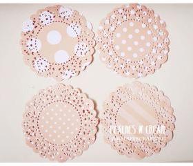 Parisian Lace Doily Peaches & Cream polka dot & stripe for Scrap booking or card making / pack