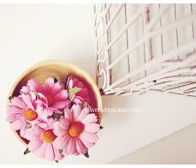 Daisy Pink Mulberry paper flower / pack 