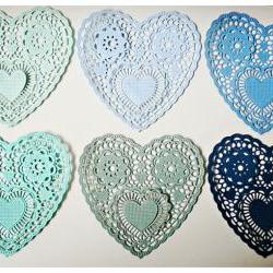Heartshape Lace colored doilies 4" for Scrap booking or card making / pack 