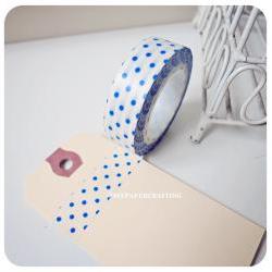Washi Tape White with Blue Polka dot